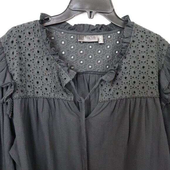 Ella Rafaella Eyelet Top Womens Plus 1X Cotton Ruffles Black Peasant - Picture 3 of 11